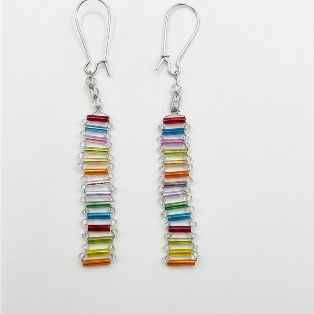 NWOT Handmade Beaded Rainbow Earrings